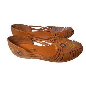 Diesse Leather Shoe 8 Orange Slip On Flats Aztec Hippie Indie Western Festival